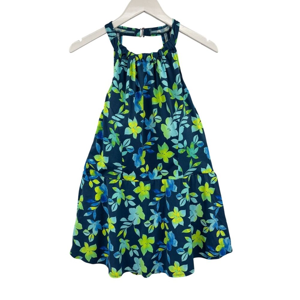 D&CO beach swim dress size 18W floral navy blue lime green tropical cruise beach